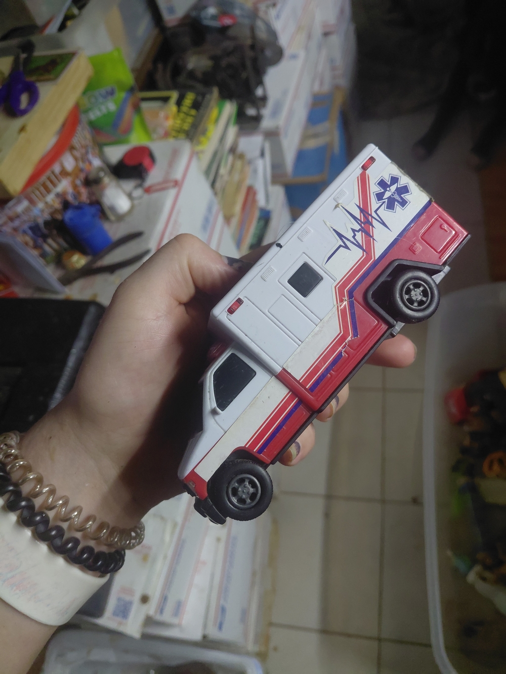Dickie Toys red, white, and blue ambulance toy vehicle